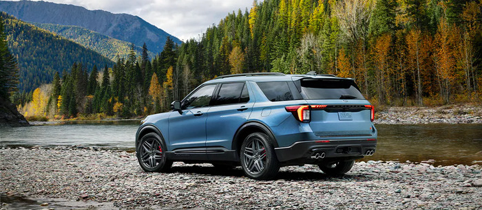 Blue Ford Explorer facing away