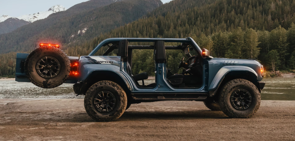 2025 Ford Bronco Raptor with doors off and trunk open
