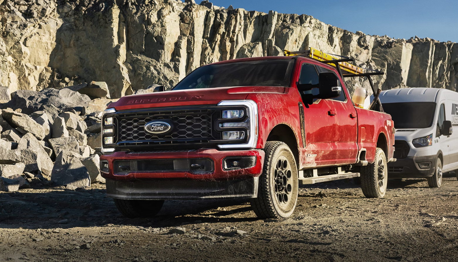 Red 2026 Ford F-350 on a worksite