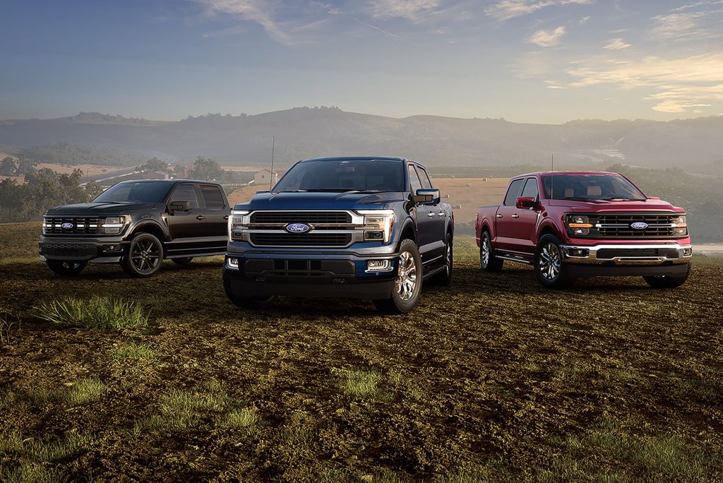 Three 2026 Ford F-150 trucks